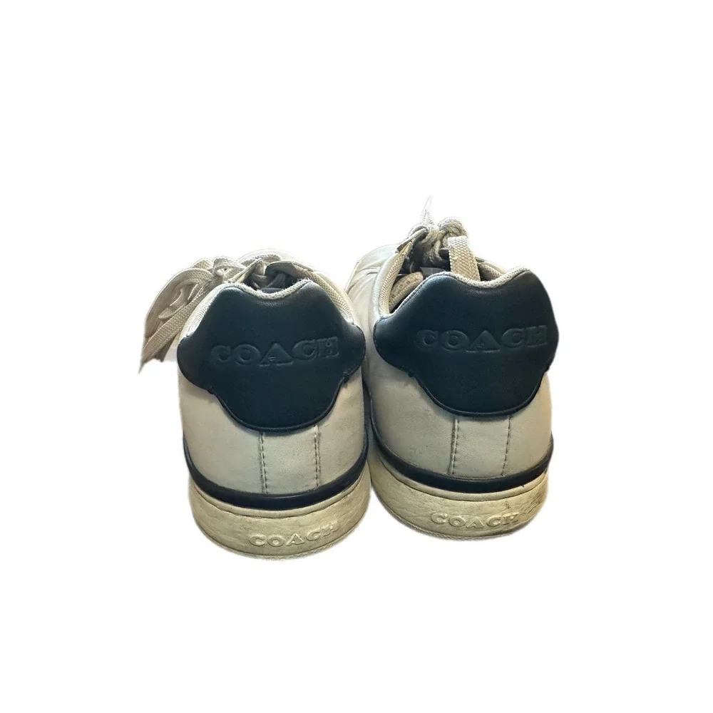 Coach C101 Low Top Sneakers Mens 10D‎ White Leather Navy Blue G4950